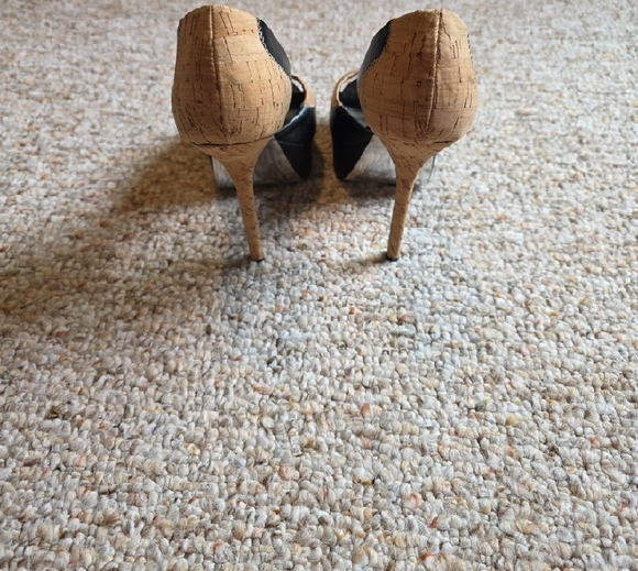 Bebe Black and Tan Open-Toe Heels - Picture 3 of 7